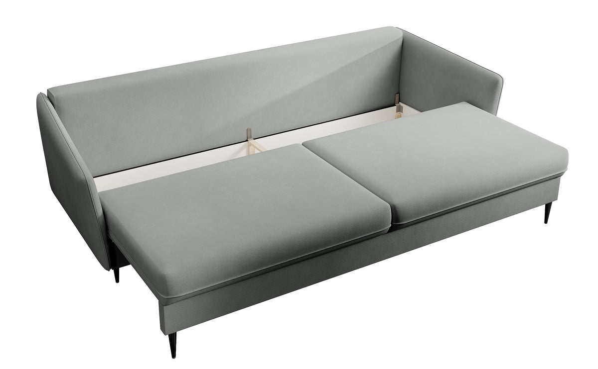 Canapé convertible 3 places Volio velours gris hydrofuge pieds noirs