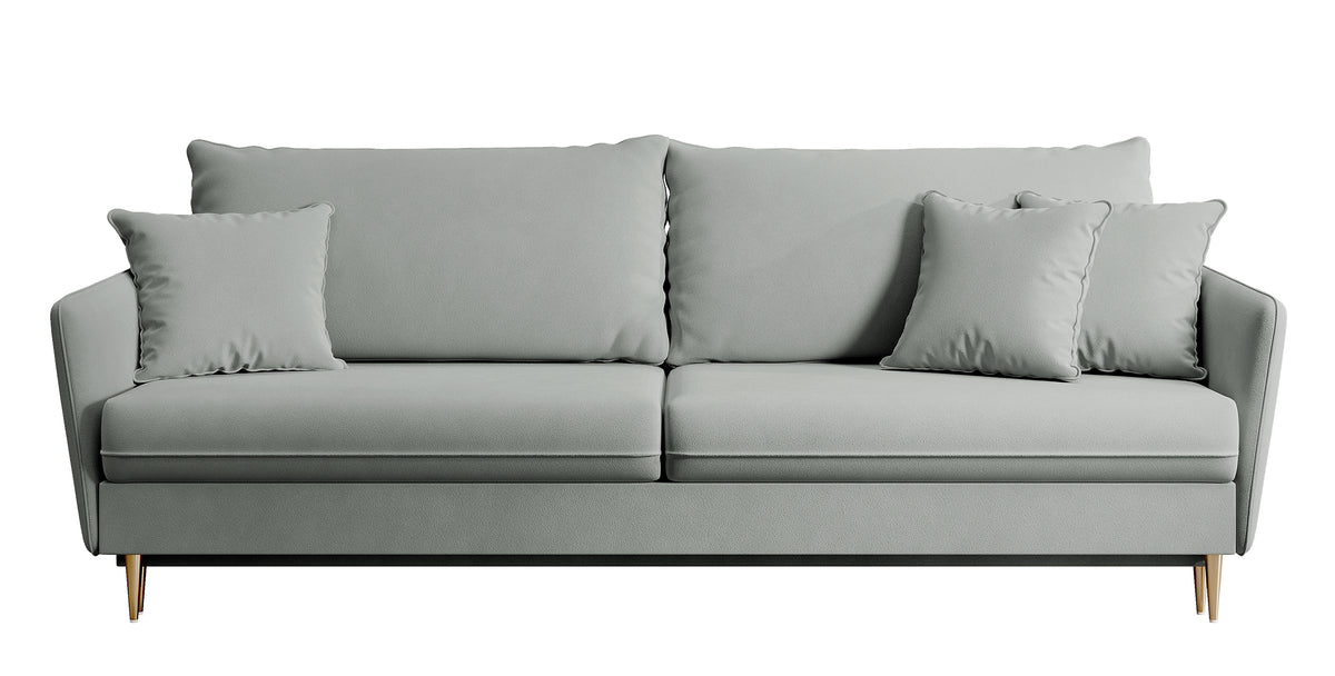 Canapé convertible 3 places Volio velours gris hydrofuge pieds dorés