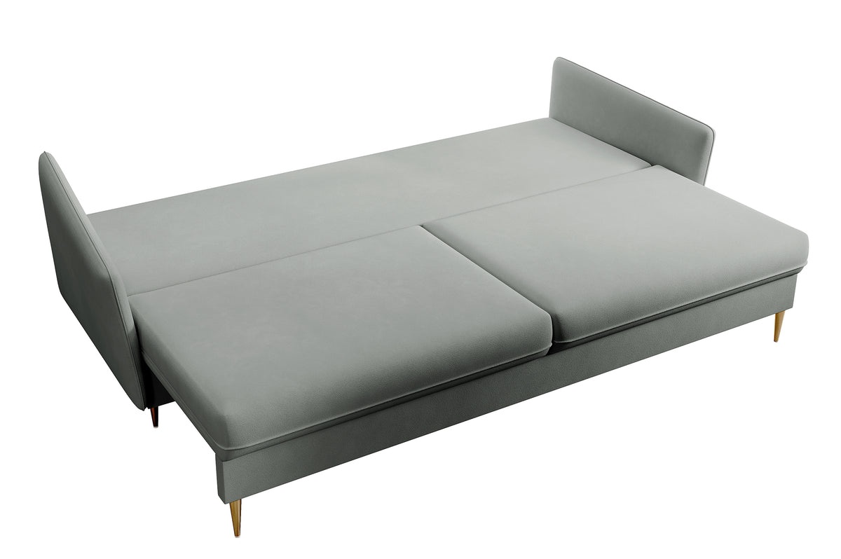 Canapé convertible 3 places Volio velours gris hydrofuge pieds dorés