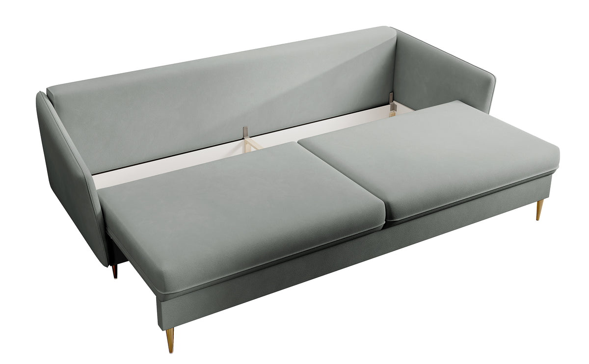 Canapé convertible 3 places Volio velours gris hydrofuge pieds dorés