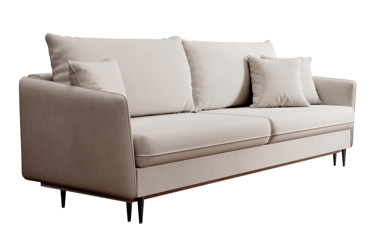 Canapé convertible 3 places Volio velours hydrofuge gris beige pieds noirs