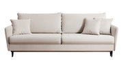 Canapé convertible 3 places Volio velours hydrofuge gris beige pieds noirs