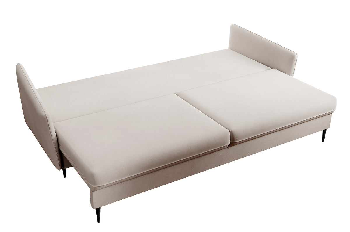 Canapé convertible 3 places Volio velours hydrofuge gris beige pieds noirs