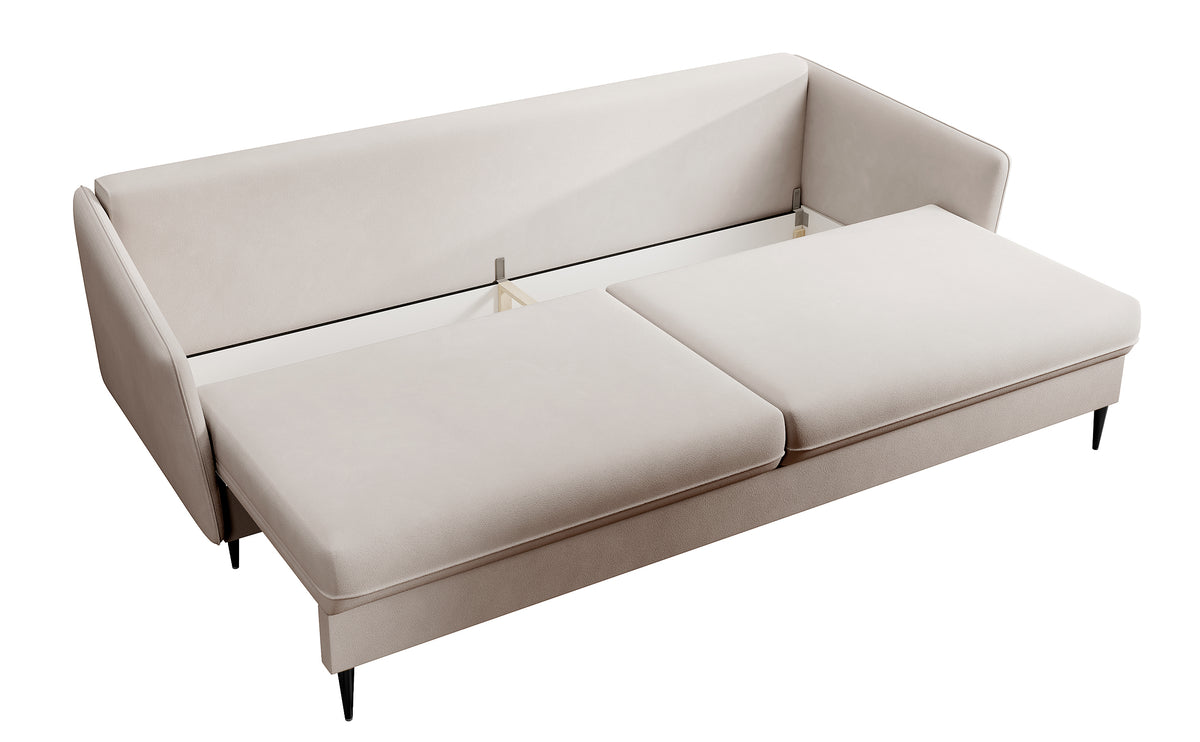 Canapé convertible 3 places Volio velours hydrofuge gris beige pieds noirs