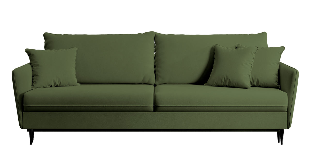 Canapé convertible 3 places Volio velours olive hydrofuge pieds noirs