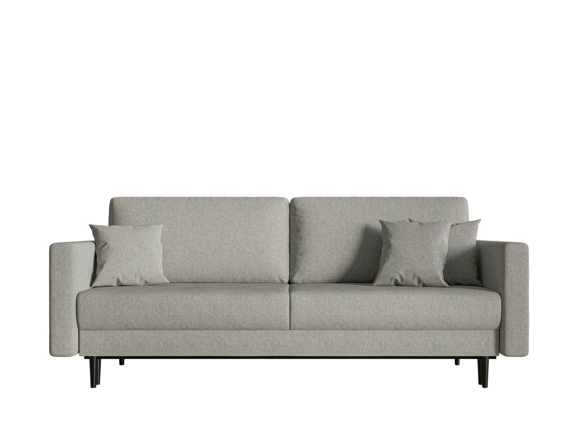 Canapé convertible 3 places Valico gris en tissu chenille facile à nettoyer, pieds noirs