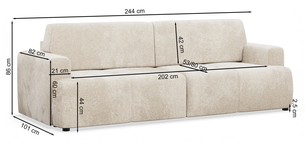 Dreisitziges Schlafsofa Cobbly mit Stauraum, beige Chenille