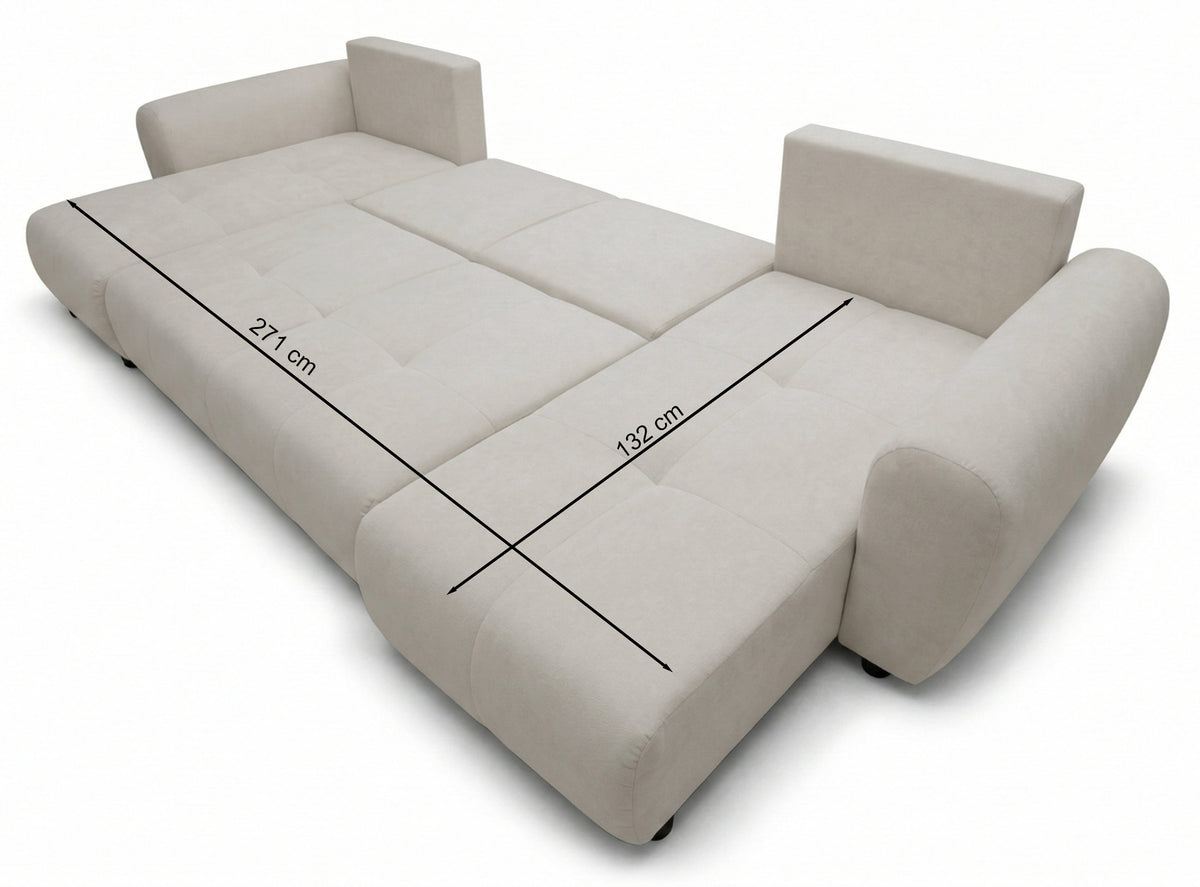 U-förmiges Ecksofa Olido mit Schlaffunktion, universell, mit Stauraum, marineblauer hydrophober Samtstoff