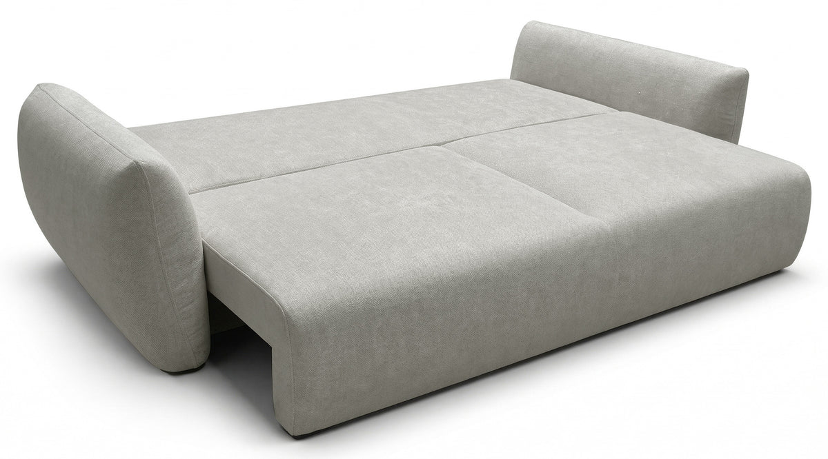 Canapé convertible 3 places Zordo avec rangement, tissu chenille gris beige
