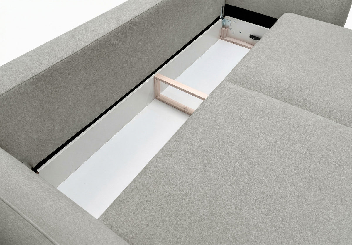 Canapé convertible 3 places Zordo avec rangement, tissu chenille gris beige