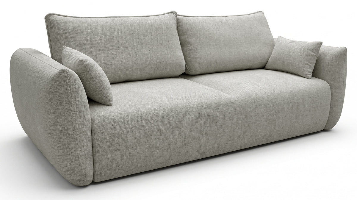 Canapé convertible 3 places Zordo avec rangement, tissu chenille gris beige