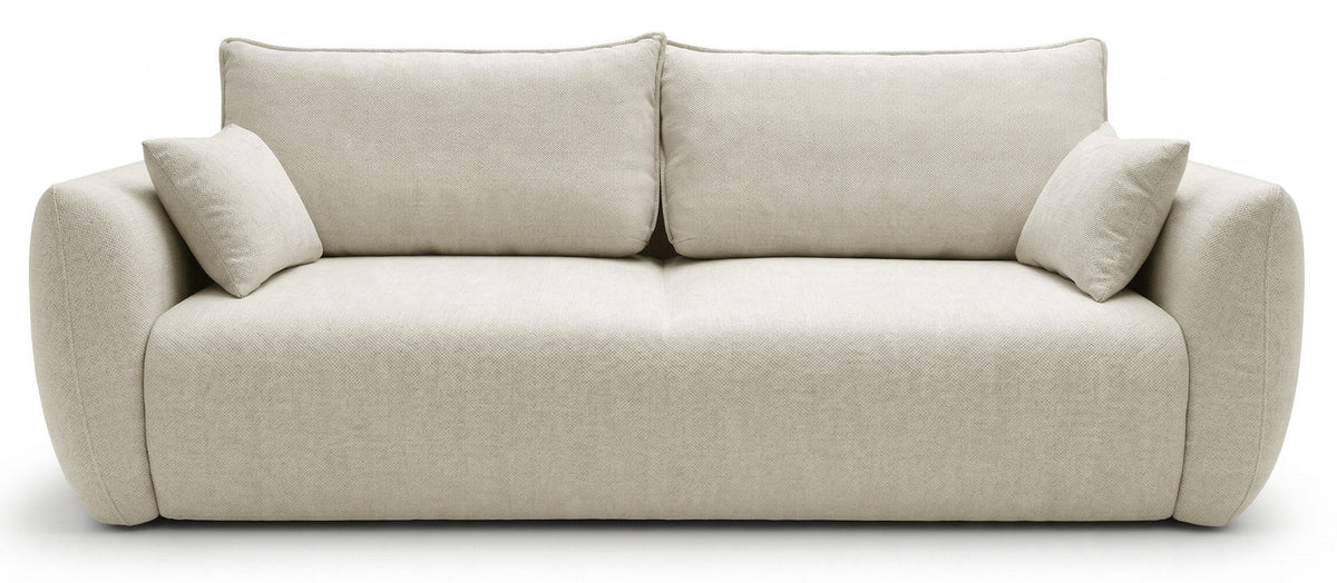 Drei-Sitzer-Schlafsofa Zordo mit Stauraum, hellbeiger Chenillebezug