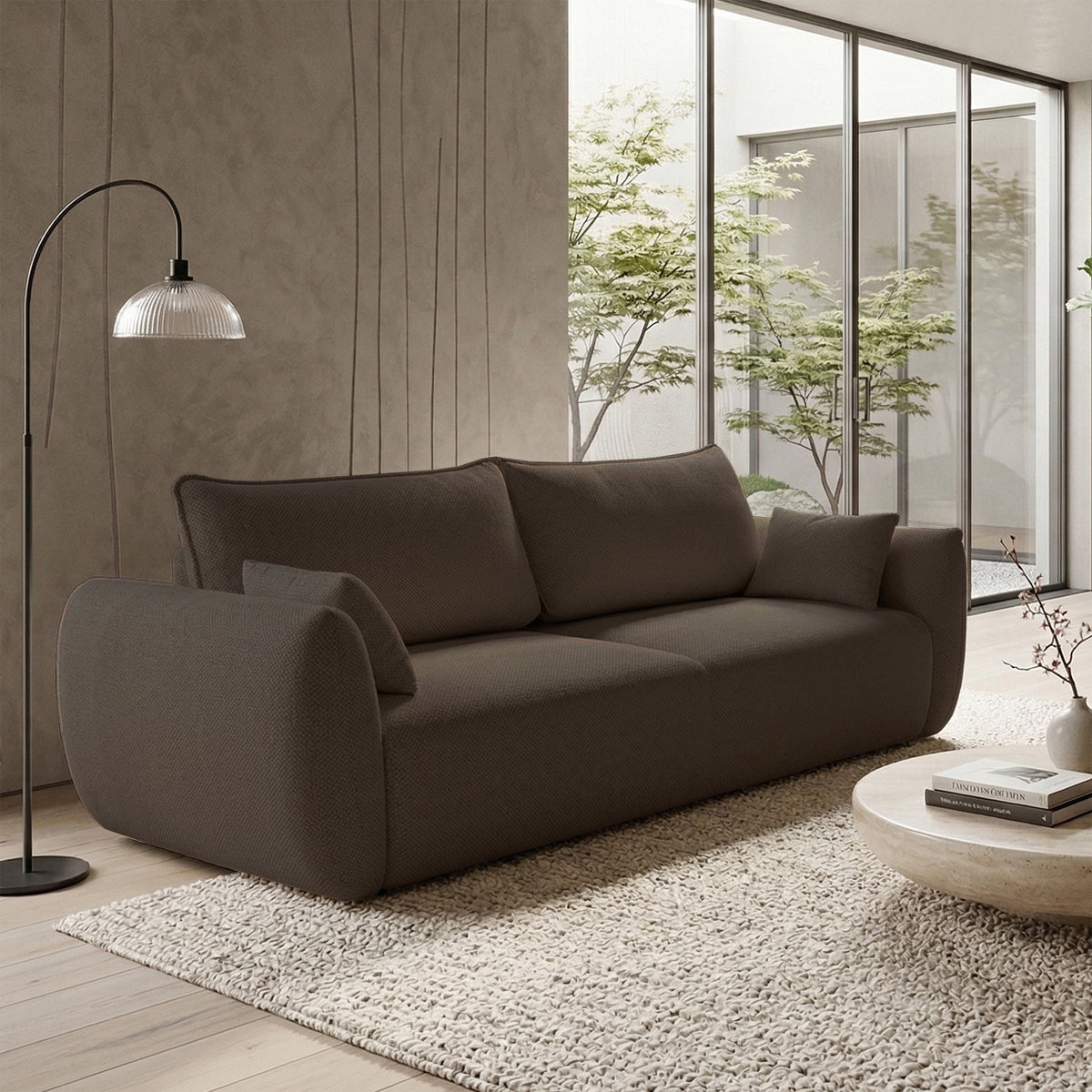 Canapé convertible 3 places Zordo avec rangement en chenille marron