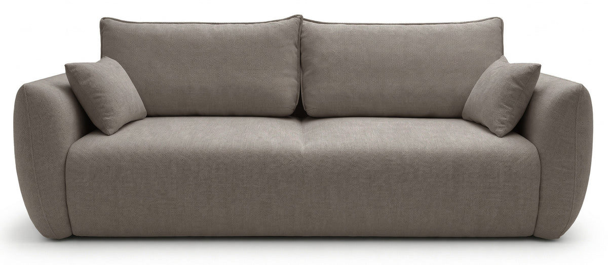 Canapé convertible 3 places Zordo avec coffre, tissu chenille beige clair
