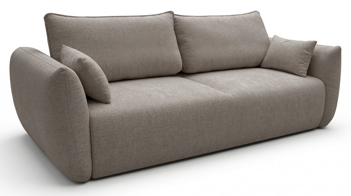 Canapé convertible 3 places Zordo avec coffre, tissu chenille beige clair