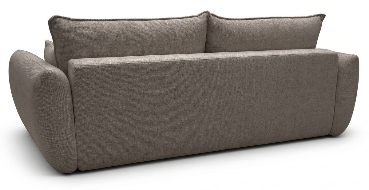 Canapé convertible 3 places Zordo avec coffre, tissu chenille beige clair