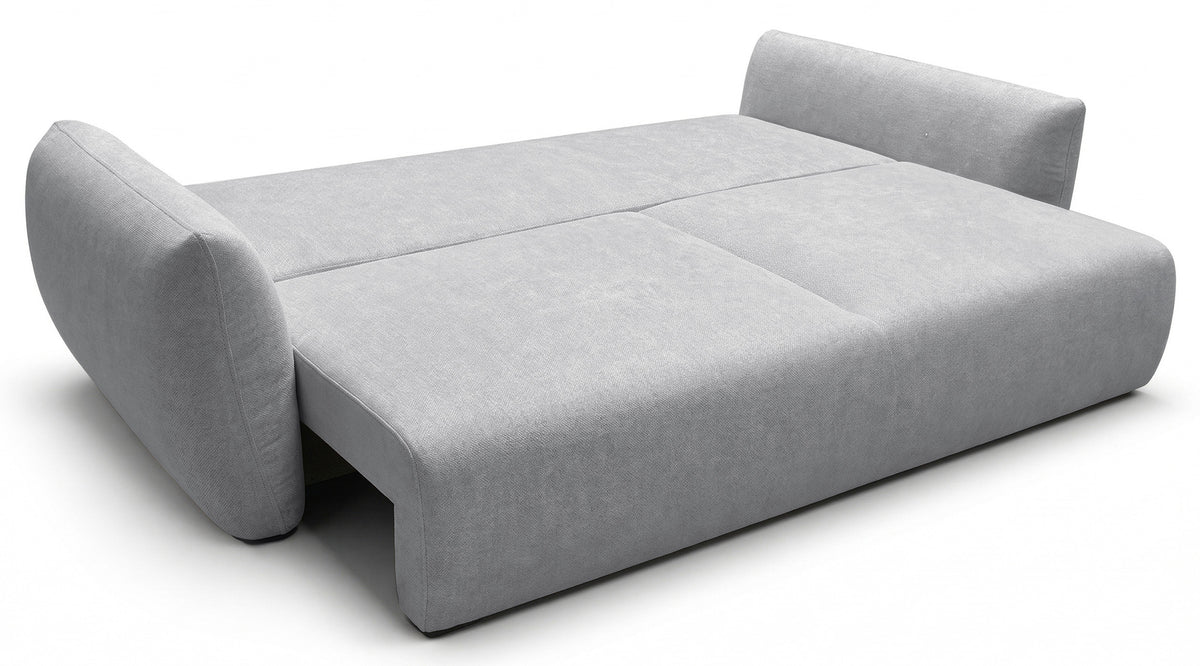 Canapé convertible 3 places Zordo avec coffre, tissu chenille gris