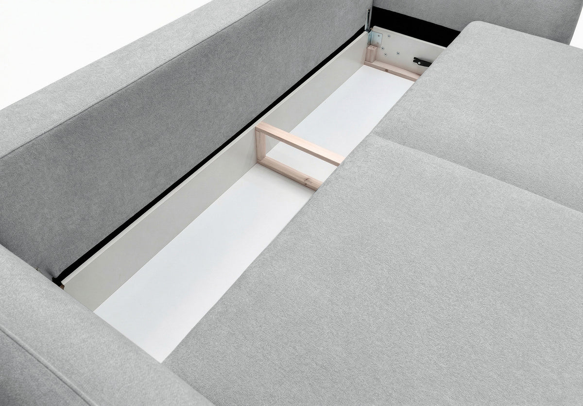 Canapé convertible 3 places Zordo avec coffre, tissu chenille gris