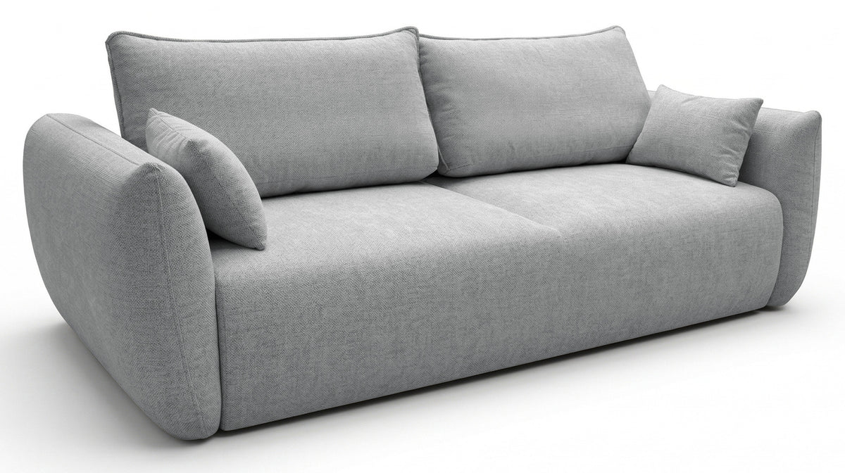 Canapé convertible 3 places Zordo avec coffre, tissu chenille gris