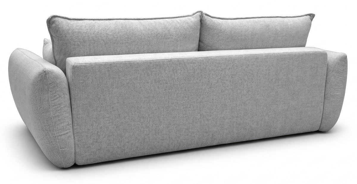 Canapé convertible 3 places Zordo avec coffre, tissu chenille gris