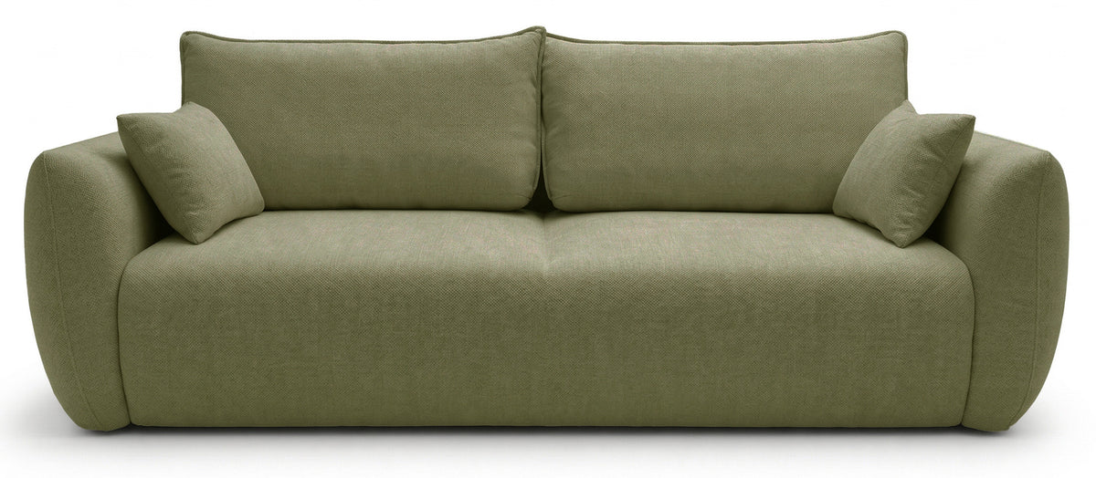 Canapé convertible 3 places Zordo avec rangement en tissu chenille olive