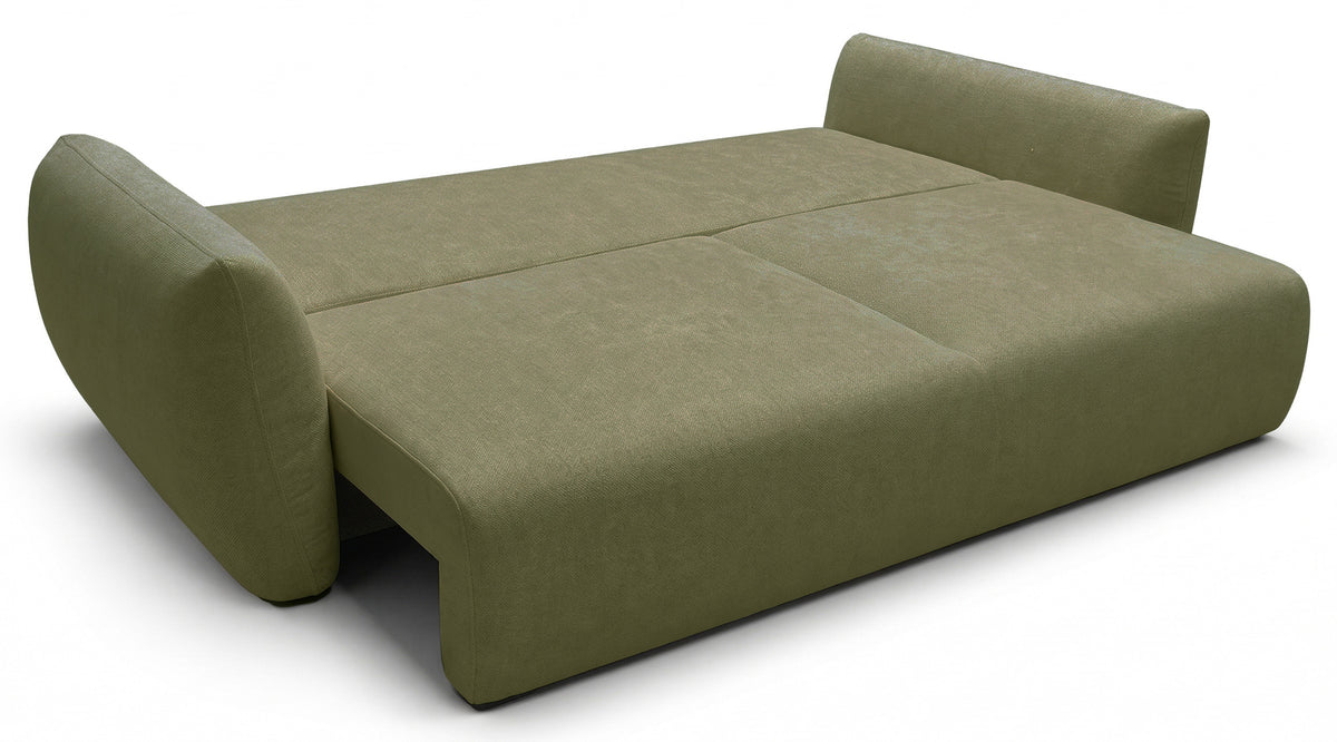 Canapé convertible 3 places Zordo avec rangement en tissu chenille olive
