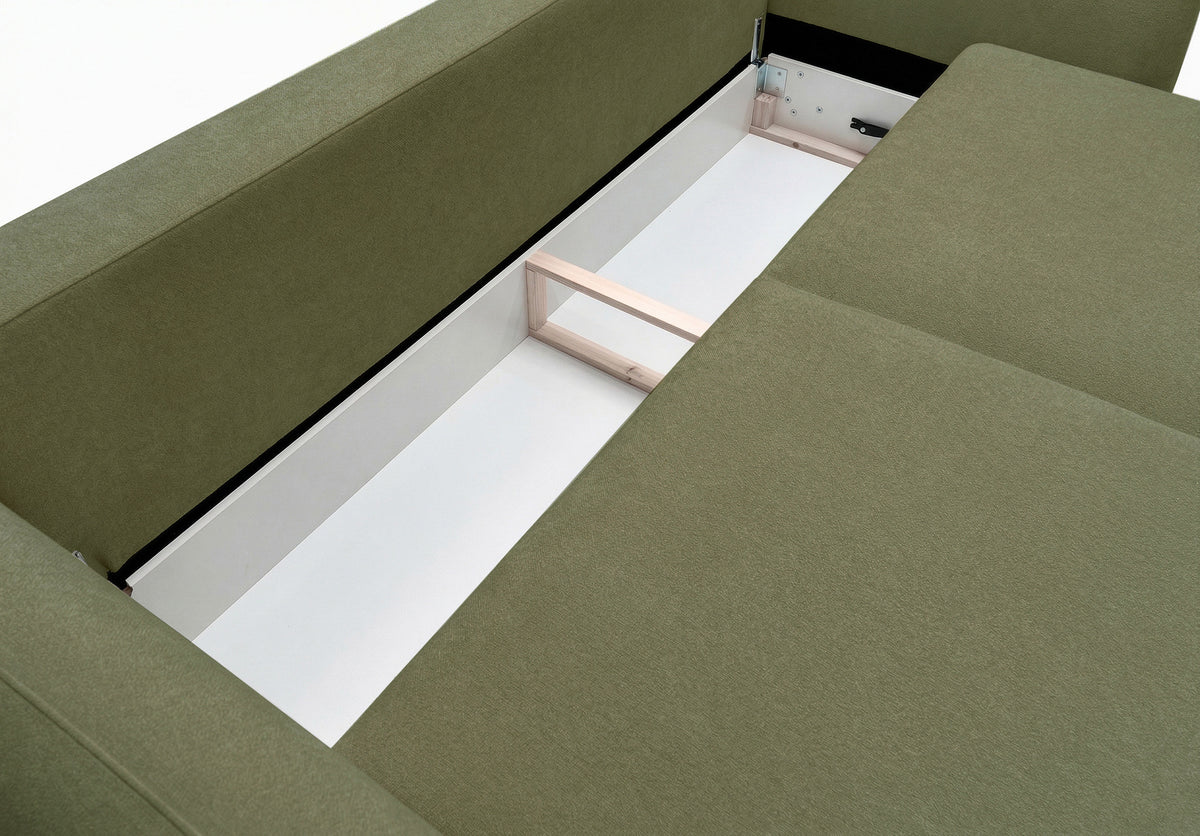 Canapé convertible 3 places Zordo avec rangement en tissu chenille olive