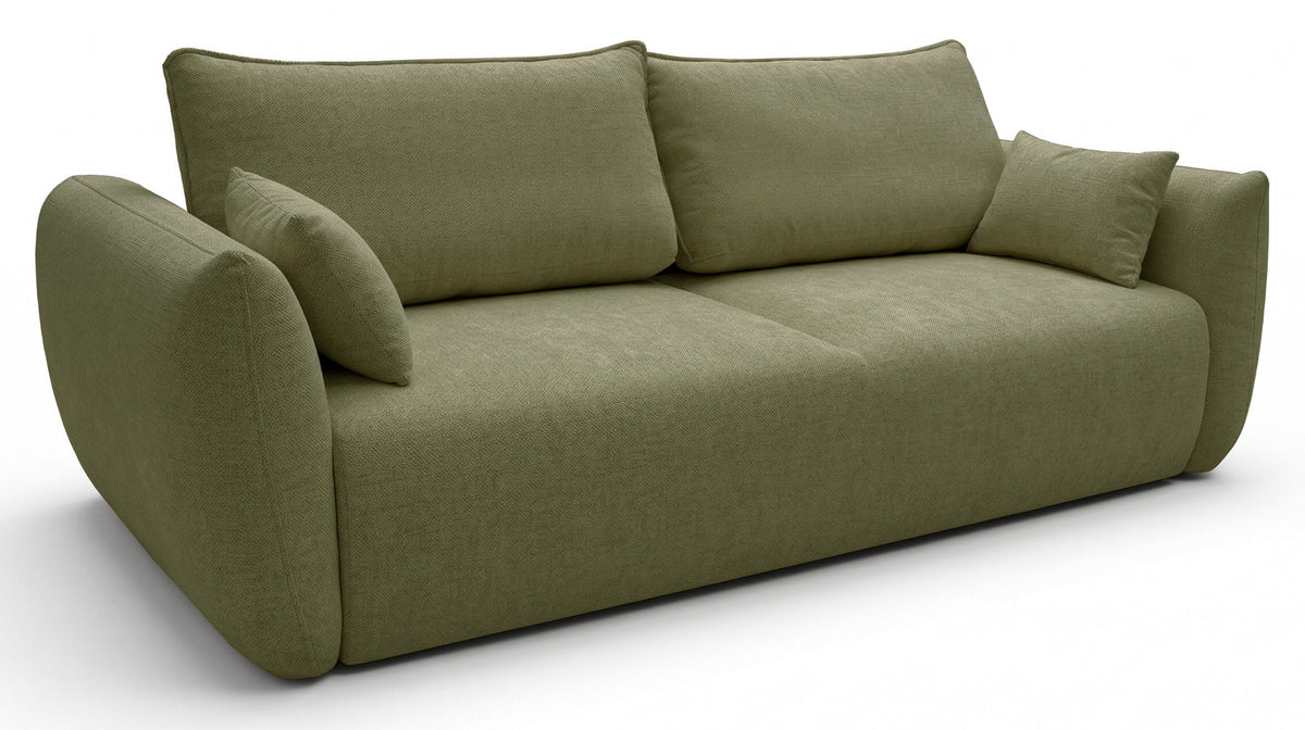 Canapé convertible 3 places Zordo avec rangement en tissu chenille olive
