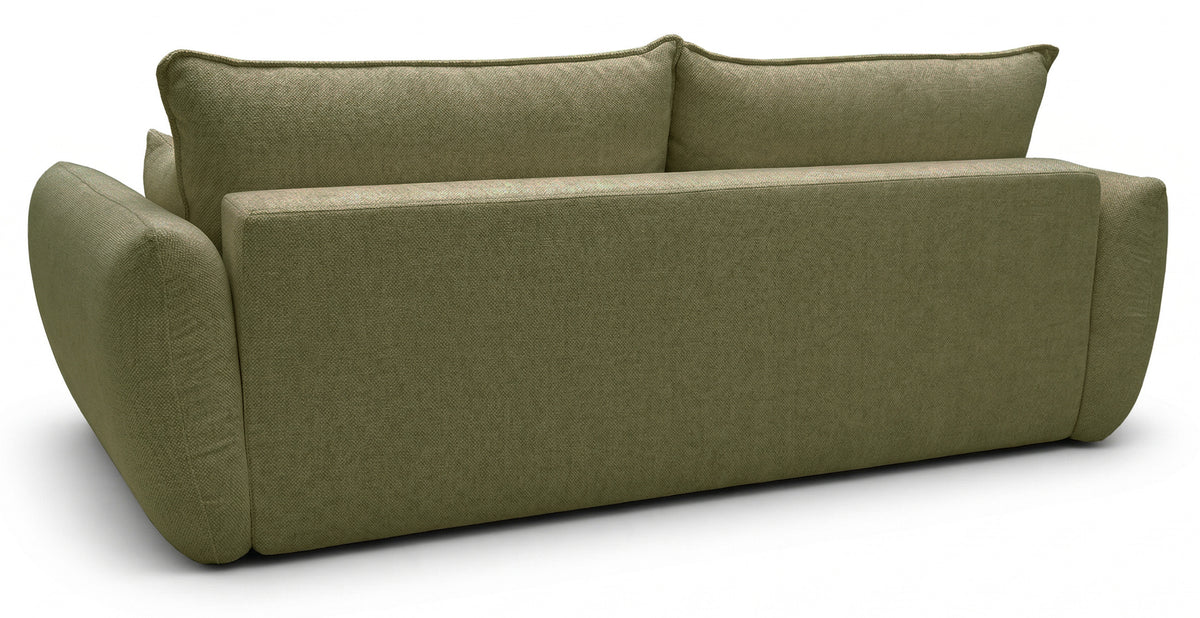 Canapé convertible 3 places Zordo avec rangement en tissu chenille olive