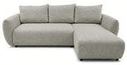 Canapé d’angle droit Zordo avec fonction couchage, deux coffres de rangement, tissu chenille gris-beige