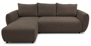 Canapé d'angle Zordo en L, côté gauche, avec fonction couchage et deux coffres de rangement, en tissu chenille marron