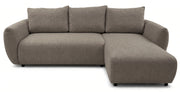 Canapé d'angle droit Zordo avec fonction couchage, deux coffres, tissu chenille marron clair