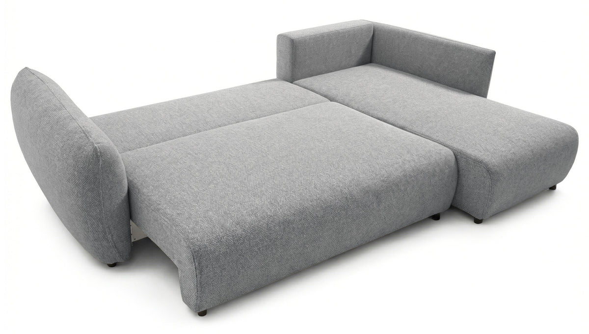 Ecksofa mit Schlafunktion Zordo, L-förmig, rechtsseitig, mit zwei Stauraumfächern, grauer Chenille-Stoff