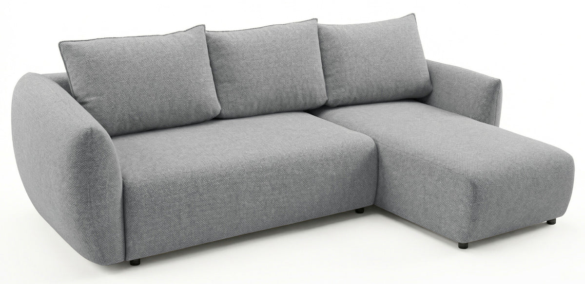 Ecksofa mit Schlafunktion Zordo, L-förmig, rechtsseitig, mit zwei Stauraumfächern, grauer Chenille-Stoff
