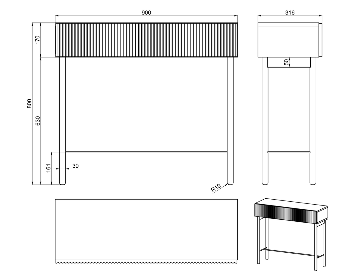Nolie-Konsole mit Schublade und Füßen 90 cm geölte Eiche