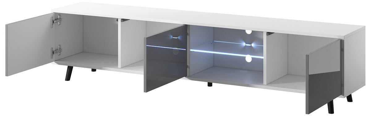 Meuble TV Galhad Blanc mat / Gris brillant