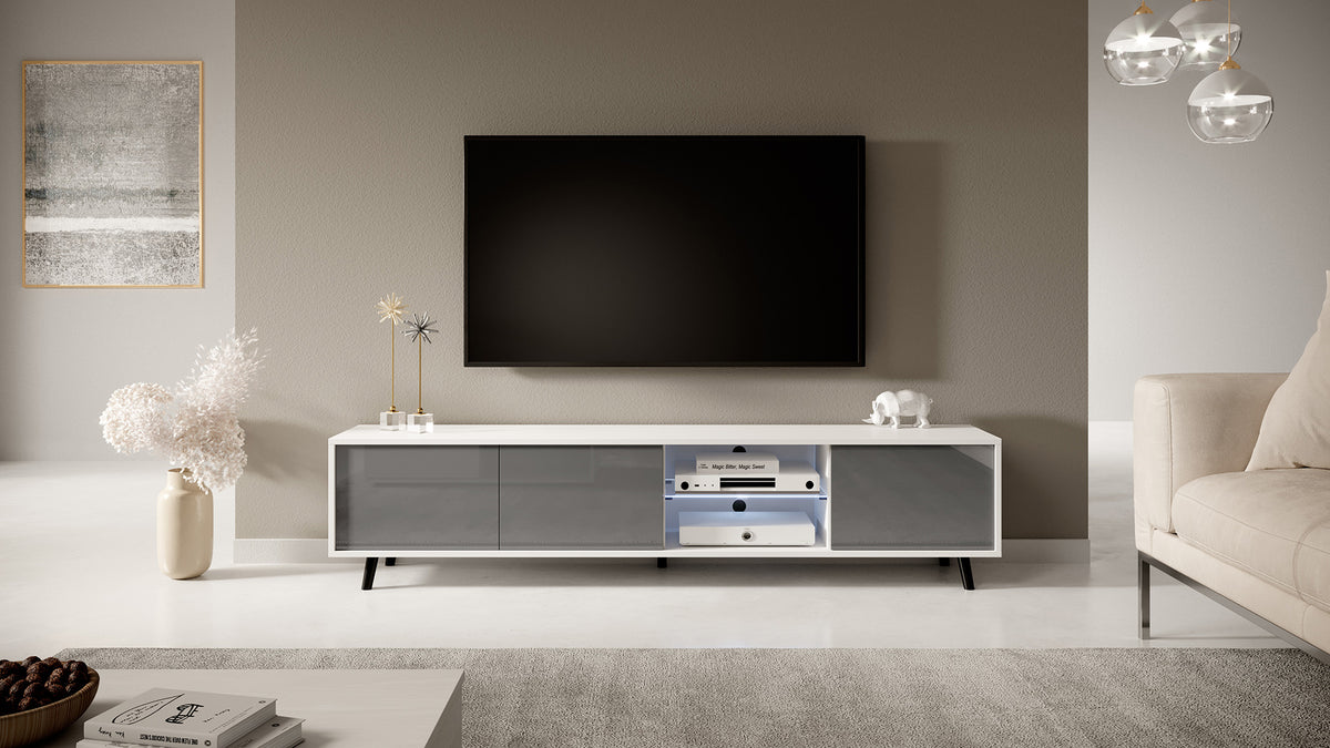 Meuble TV Galhad Blanc mat / Gris brillant