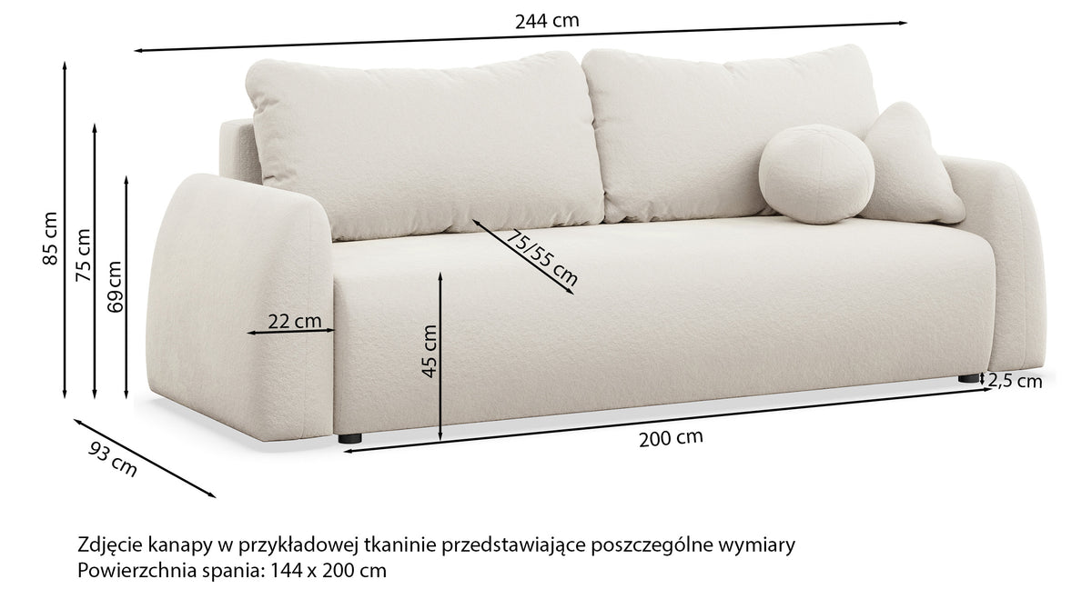 Drei-Sitzer-Schlafsofa Nubelle mit Stauraum, beige, hydrophobes Chenille