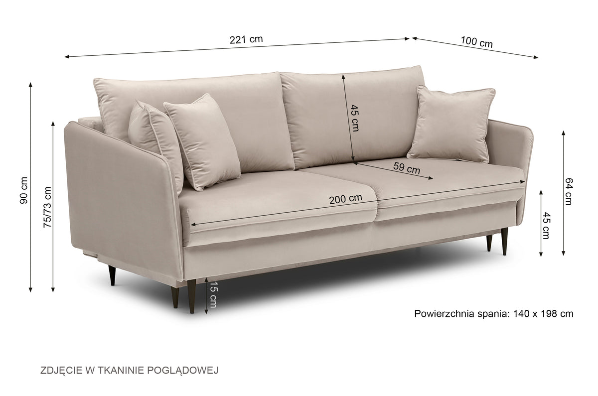 Dreisitziges ausklappbares Sofa Volio in Samtvelours, marineblau, wasserabweisend, mit goldfarbenen Beinen