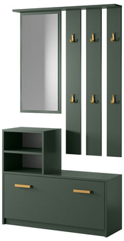 Ensemble d'entrée Yesfir vert bouteille avec miroir, patères, étagères et meuble à chaussures