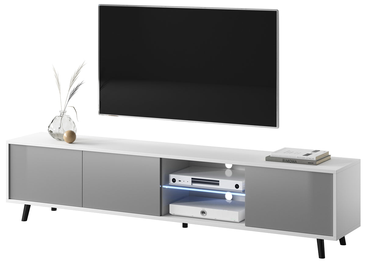 Meuble TV Galhad Blanc mat / Gris brillant
