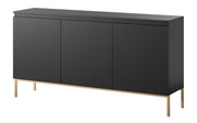 Commode trois portes Bemmi 150 cm noire avec pieds dorés