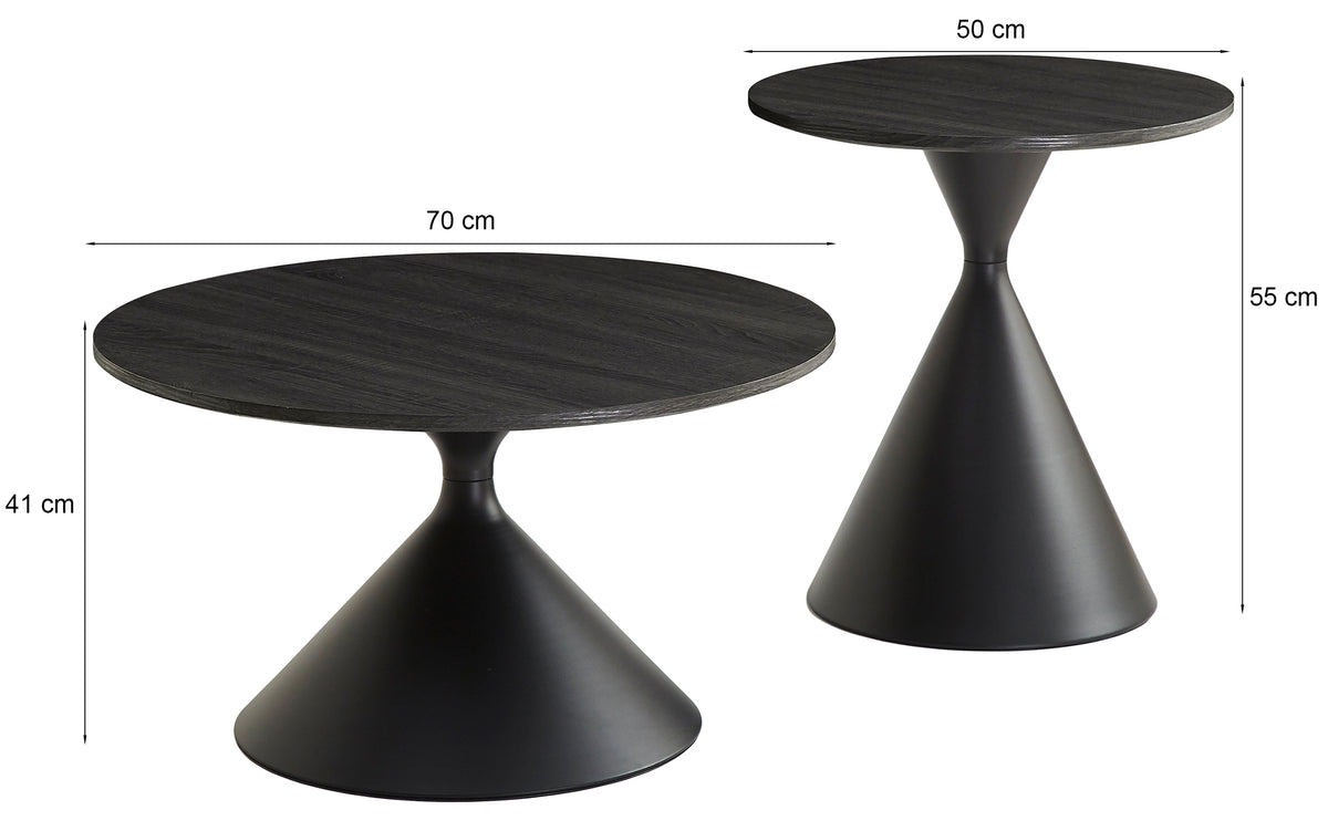 Adrize runde Couchtisch-Sets 50 und 70 cm Nussbaumfurnier mit beiger Metallbasis