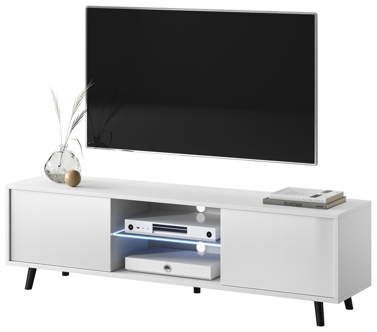 Meuble TV Lefyr 140 cm Blanc mat / Blanc brillant