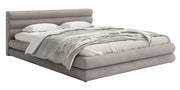 Lit tapissé 140x200 cm Alegre avec coffre de rangement pour linge de lit, velours hydrofuge gris clair, facile à nettoyer, cadre métallique