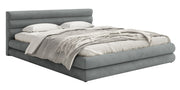 Gepolstertes Bett 180x200 cm Alegre mit Bettkasten, grauer Veloursstoff, wasserabweisend, leicht zu reinigen, Metallrahmen