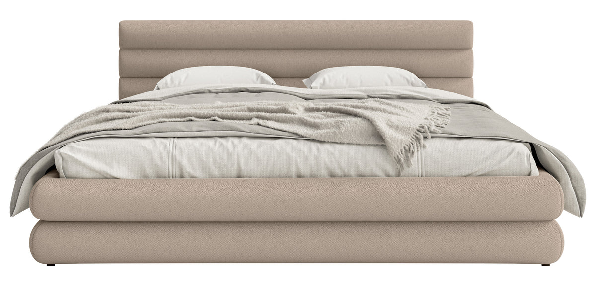 Polsterbett 140x200 cm Alegre mit Bettkasten, beige Chenille, Metallrahmen