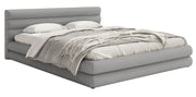 Lit tapissé 140x200 cm Alegre avec coffre de rangement pour linge de lit, tissu chenille gris clair, cadre métallique
