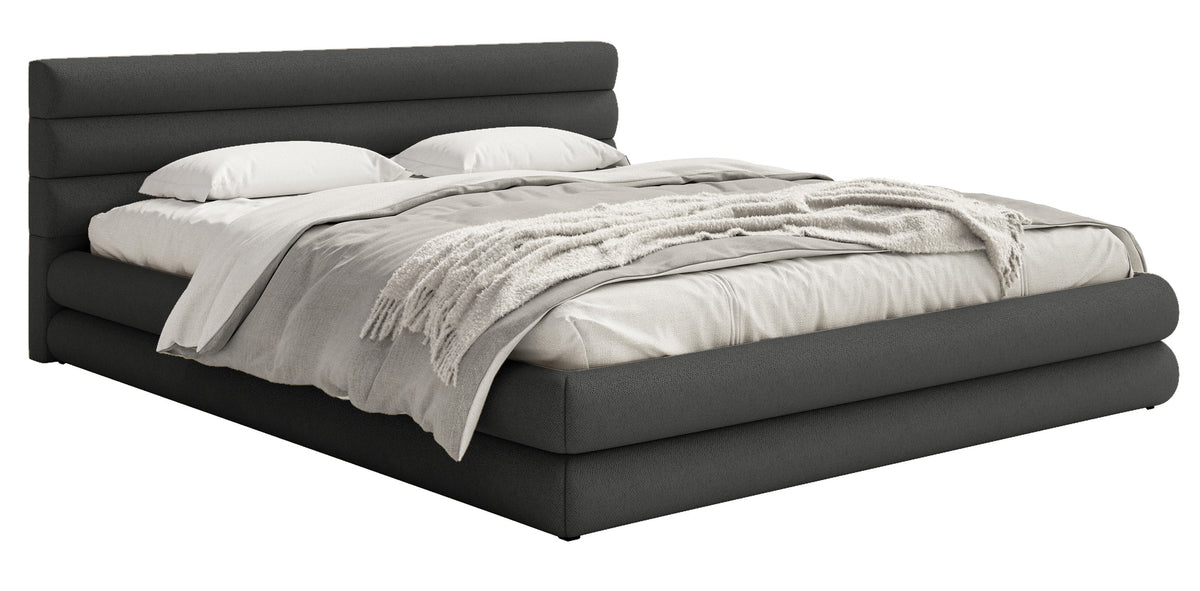 Polsterbett 140x200 cm Alegre mit Bettkasten, grafitfarbener Chenille-Stoff, Metallrahmen