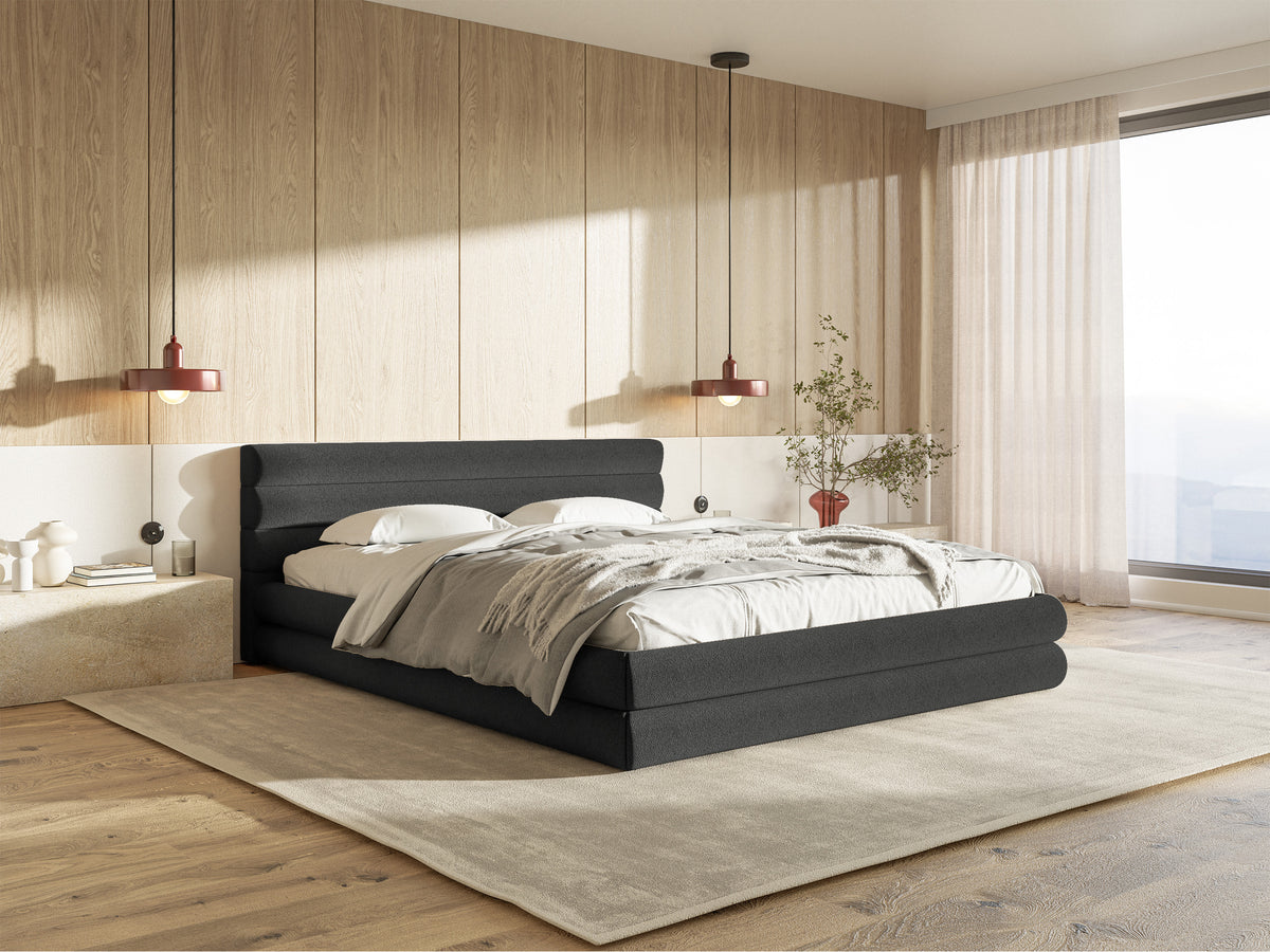 Polsterbett 140x200 cm Alegre mit Bettkasten, grafitfarbener Chenille-Stoff, Metallrahmen